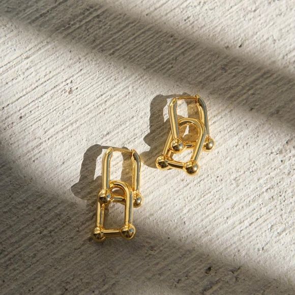 🌟18k Gold Plated Link Chain Earrings - Picture 7 of 9